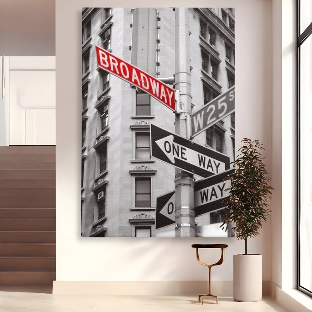 Tablou canvas cu tablou canvas cu indicatorul broadway, fara rama, pe sasiu de lemn